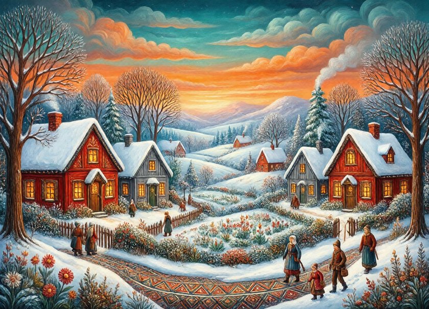 Winter Village Evening