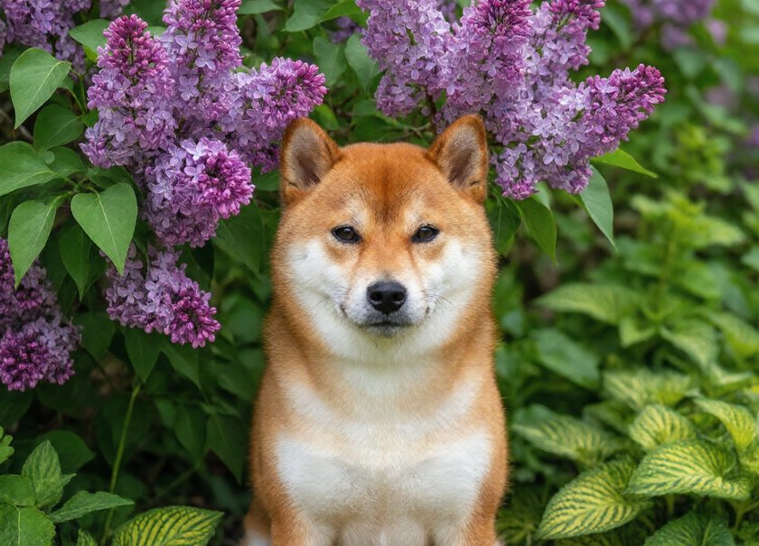 Shiba in Lilacs