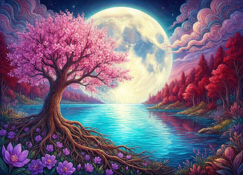 Moonlit Blossom Lake