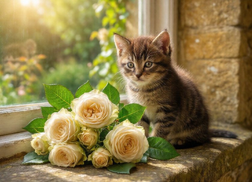 Kitten by the Roses